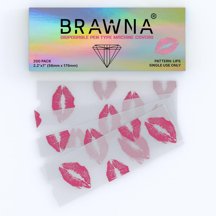 BRAWNA Wireless PMU Machine Pen Covers - Microneedling Machine Cover - PMU Supplies - 200 Pack - Pattern - Lips