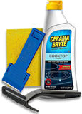 Cerama Bryte Combo Kit POW-R Grip, Scraper, Pad & Removes Tough Stains Cooktop and Stove Top Cleaner for Glass - Ceramic Surfaces, 10 Ounces, 4 Piece