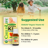 ChildLife Essentials Organic Vitamin K2 Drops - Liquid K2 Vitamin Drops, 5 mcg per Drop, USDA Organic, All-Natural, Non-GMO, Gluten-Free - Natural Berry Flavor, 0.25 Fl Oz