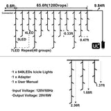 Warm White Christmas Lights Outdoor, 66ft 640 LED Icicle Lights for Outside House with Connectable Clear Wire 8 Modes Timer, Plug in Waterproof for Home Holiday Eaves Yard Party Room Indoor Decoration