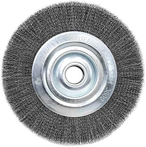 Shark Industries PN-14140 Crimped Wire Bench Wheel Brush, 10-Inch x 1” x 1.25” Arbor – 0.014 Wire, Maximum 3,600 RPM, Ships with 5 Arbor Adapters