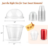 100 Sets, 9 oz Clear Plastic Cups with Dome Lids (No Hole) - Disposable Cups for Ice Cream,Cake,Fruit,Parfait, Dessert, Pudding and Jello Shot ﻿