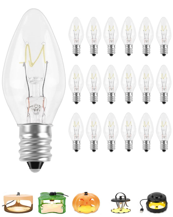 PACETAP 18Pack 7W C7 Night Light Replacement Bulbs with E12 Candelabra Base for Salt Lamps, Window Candles and Chandeliers, C7 Nightlight Bulb for Outdoor String Lights Warm White 2200k