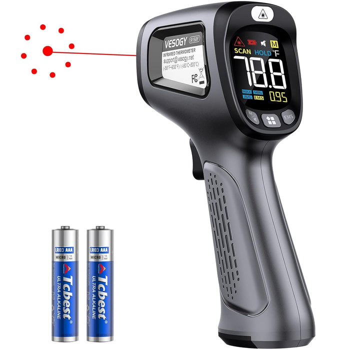 Infrared-Thermometer-Gun-Heat-Temperature-Gun -58°F ~932°F-Auto Off Digital Laser Thermometer Gun for Cooking, Pizza Oven, Grill, Large Display IR Thermometer Temp Gun with Adjustable Emissivity