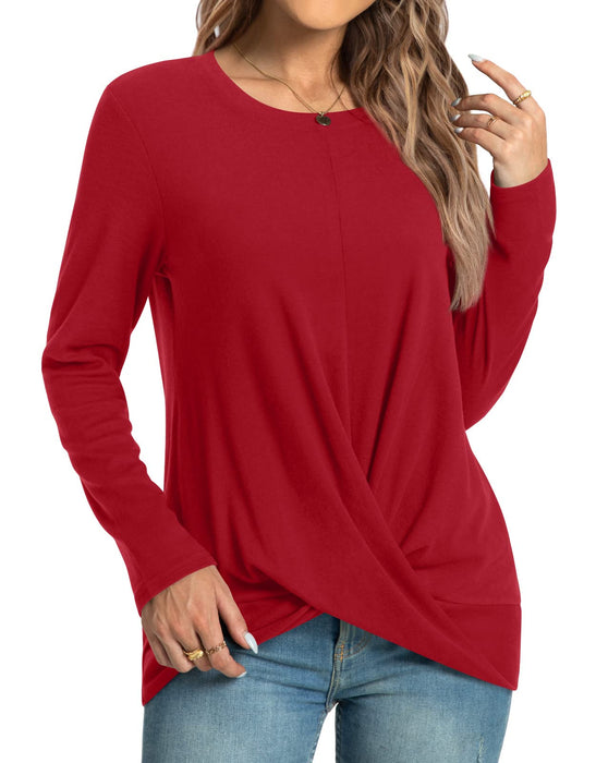 HOTGIFT Womens Christmas Red Tunics Top Long Sleeve Casual T-Shirts Crewneck Sweaters Blouse Large