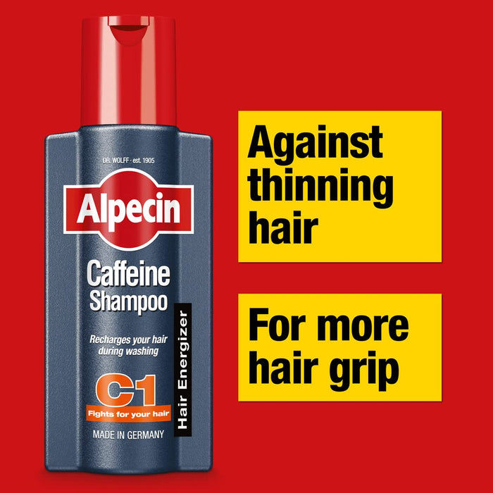 Alpecin Caffeine Natural Hair Shampoo C1 2x 375ml | Against Stronger Thinning and Thicker Hair | | Hair Care for Men Made in Germany