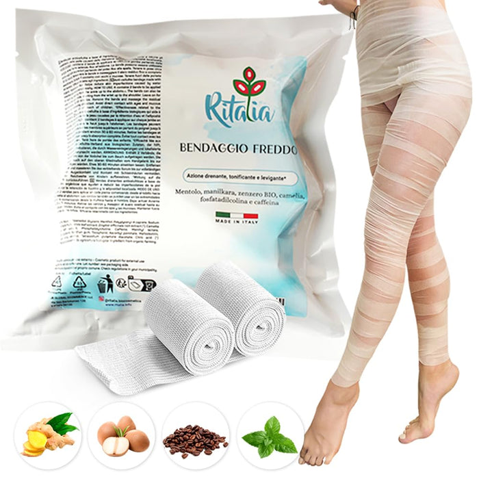 Ritalia® Cellulite Wrap - Draining Leg Wrap with Cold Effect Toning and Anti-Fatigue Effect - Cosmetic Bandage with 100% Natural Extracts (Bandages)