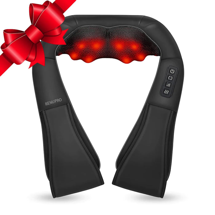RENUPRO Shiatsu Style Neck and Back Massager with Soothing Heat, Electric Deep Tissue Kneading Massage Device for Shoulders, Legs, Body Muscle Pain Relief, Home, Office, and Car Use