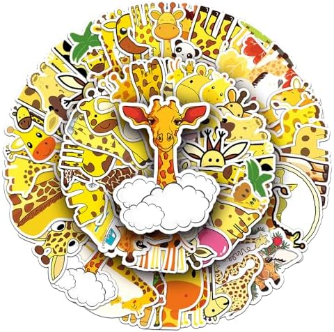 Lovely Giraffe Stickers for Kids Girls Teens Boys, Cartoon Waterproof Stickers for Laptop Water Bottle Flasks Cup Phone Notebook Luggage Scrapbook Bike, Cute Vinyl Animals Decals Pack[Giraffe-50Pcs]