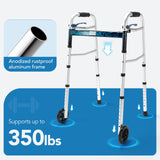 Compact Folding Walker for Seniors by Health Line Massage Products, Standard Walker with 5 inch Wheels and Trigger Release, Mobility Aids Walker Supports up to 350 lbs (Ski Glides Included)