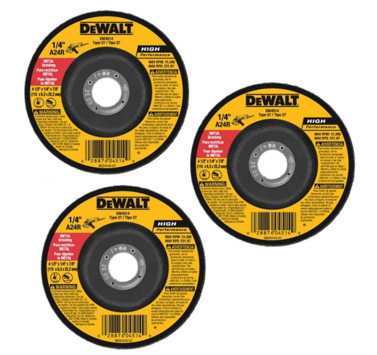 DEWALT DW4514 4-1/2-Inch by 1/4-Inch by 7/8-Inch Metal Grinding Wheel (3)
