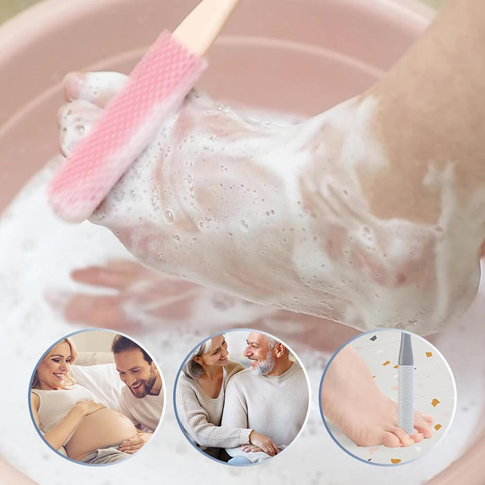 Toe Cleaning Brush Foot Scrubber - 2Pack Silicone Shower Foot Scrubber with 15.7" Long Handled Scrub Bath Brush Soft Feet Cleaner Foot Care for Seniors Elderly Men and Women