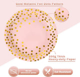 CENLBJ Pink and Gold Paper Plates and Napkins Set-200Pcs-100 x 7" Disposable Paper Plates & 100 x 6.5 Napkins,Disposable Pink Paper Plates and Napkins Party Supplies for Baby Showers,Birthdays