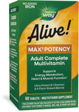 Nature's Way Alive! Max3 Potency Adult Complete Multivitamin, High Potency B-Vitamins to Support Energy Metabolism*, with Methylated B12 and Folate, No Added Iron, 90 Tablets (Packaging May Vary)