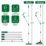 Magic Broom with V-Shape Brush, 2 in 1 Squeegee Broom for Floor Cleaning, 60” Long Handle Silicone Broom Sets to Clean pet Hair, Ketchup, Glass Shards (Green)