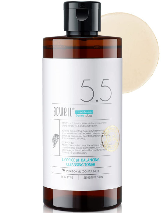 ACWELL Licorice pH Balancing Korean Toner for Cleansing 10.14 fl.oz. - Alcohol-Free PH5.5 Hydrating Facial Astringent - Skin Clarifying & Hydration Boosting Toner