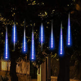 Weepong Meteor Shower Lights Outdoor Christmas Lights UL Certified Falling Rain Drop Lights Snowfall Icicle Cascading String Lights for Xmas Holiday Tree Garden Decor Blue, 12Inch 8Tubes