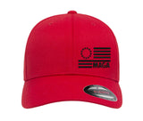 Trump MAGA Flag Side Embroidered Patriotic Flexfit Hat (US, Alpha, Large, X-Large, Red Curved)