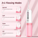 Water Dental Flosser Cordless for Teeth: Portable Oral Irrigator Rechargeable Collapsible Travel Teeth Cleaner with Case, 4 Modes with DIY, 5 Jet Tips, IPX7 Waterproof for Teeth Cleaning