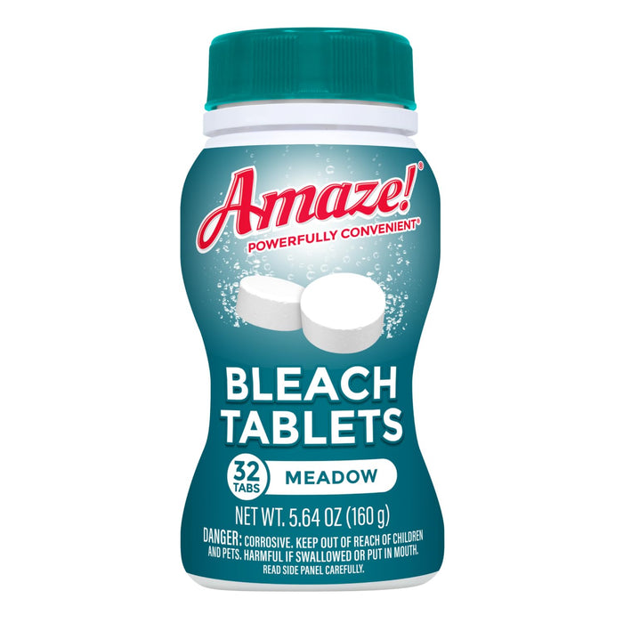 AMAZE Ultra Concentrated Bleach Tablets [32 tablets] - Meadow Scent - for Laundry, Toilet, and Multipurpose Home Cleaning. No Splash Liquid Bleach Alternative