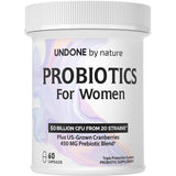 Undone By Nature Probiotic for Women, 50 Billion CFU Women's Probiotics with Prebiotics, Plus US-Grown Cranberry, GI Support, Women's Health, Triple Protection System, Delayed Release, 60 Capsules