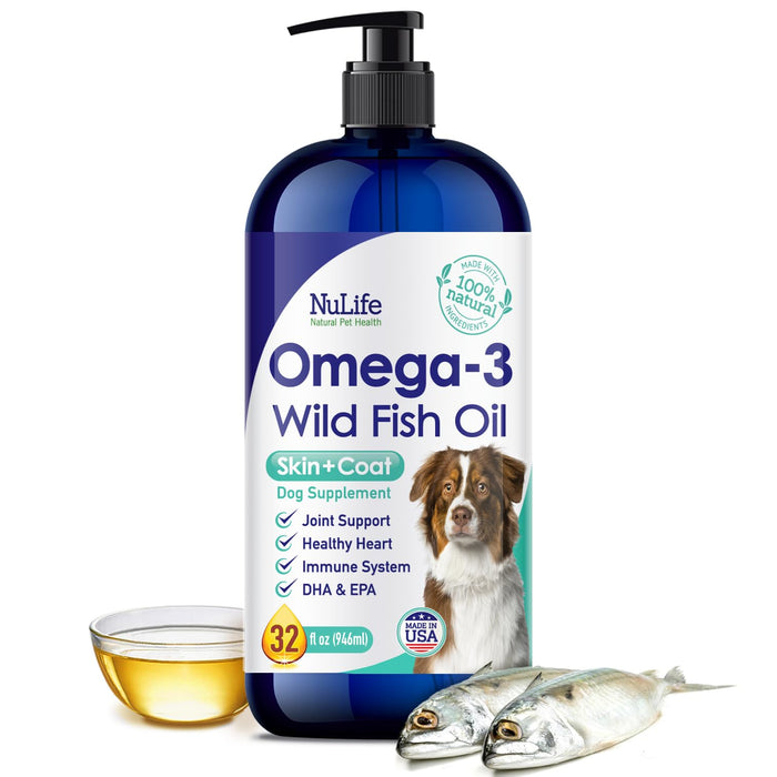 Liquid Fish Oil for Dogs with Omega 3, 6 & 9 Fatty Acids, Wild Caught from Iceland, Skin and Coat Supplement for Shedding, Itchy Skin, Allergies, Brain and Heart Health, Rich in EPA + DHA - 32 oz