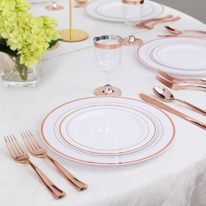 WDF 300 Pieces Rose Gold Plastic Silverware- Disposable Flatware Set - Heavy Duty Plastic Cutlery Includes 100 Forks, 100 Spoons, 100 Knives Perfect for Wedding, Party, Christmas