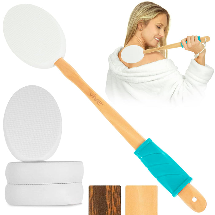 Vive Lotion Applicator for Back, Feet (17.5") - Self Washer Beauty Shower Sponge, Long Handle Cream Wand for Elderly, Women - Apply Medicine, Skin Cream, Body Wash, Sunscreen