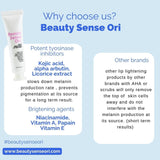 Beauty Sense Ori - Potent brightening Lip Balm for dark lips & smokers lips, kojic acid, alpha arbutin, niacinamide, licorice, vitamin A, Carefully formulated for lips.