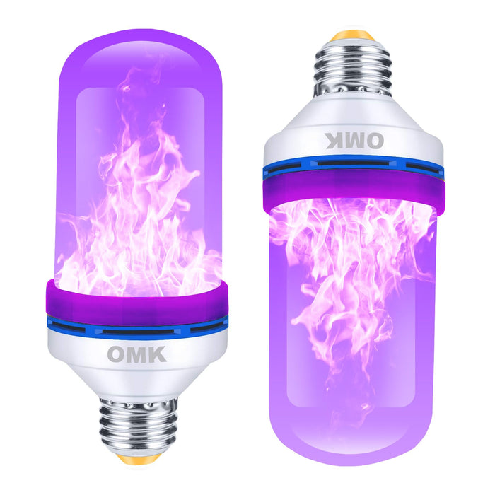 OMK 【Upgraded】 Purple LED Flame Light Bulbs - Flickering Light Bulbs with Gravity Sensing, E26 Base Flame Bulb, Holiday Christmas Indoor Outdoor Light Bulbs, Valentine Decoration Gifts Lights (2Pack)