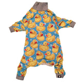 Tooth and Honey Pit Bull Pajamas/Rubber Duck Print/Lightweight Pullover Pajamas/Full Coverage Dog pjs/Yellow with Grey Trim