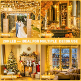 JMEXSUSS 200 LED Christmas String Lights Indoor Outdoor, Connectable Warm White Christmas Lights Clear Wire, 66 Ft Twinkle Fairy String Lights Plug in for Bedroom Wedding Christmas Tree Decorations