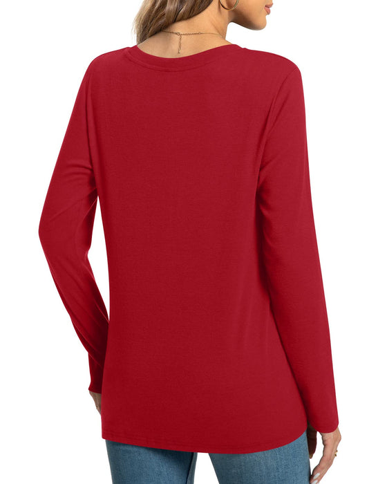 HOTGIFT Womens Christmas Red Tunics Top Long Sleeve Casual T-Shirts Crewneck Sweaters Blouse Medium