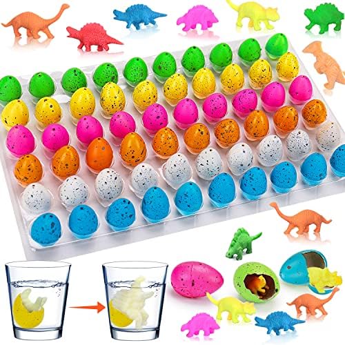 60PCS Small Hatching Dinosaur Eggs for Dinosaur Party Favors Birthday Valentine Goodie Bag Stuffers Classroom Carnival Prizes Bulk Pinata Fillers Novelty Grow in Water Dino Eggs with Toys Inside