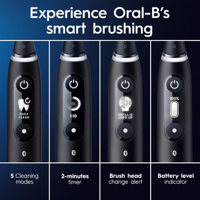 Oral-B iO Series 6 Rechargeable Electric Toothbrush with Visible Pressure Sensor to Protect Gums, 2 Minute Timer, 5 Cleaning Settings, 1 Replacement Toothbrush Head, and Travel Case, Grey Opal