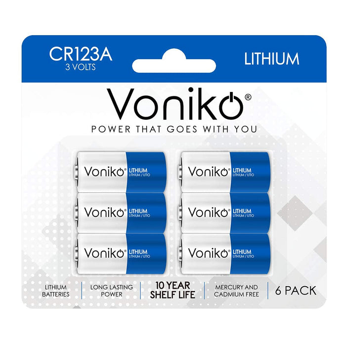 Voniko CR123A Lithium Batteries (6-Pack) – Photo Non-Rechargeable Lithium Battery –3 Volt 123 Battery Lithium 10 Years Shelf Life