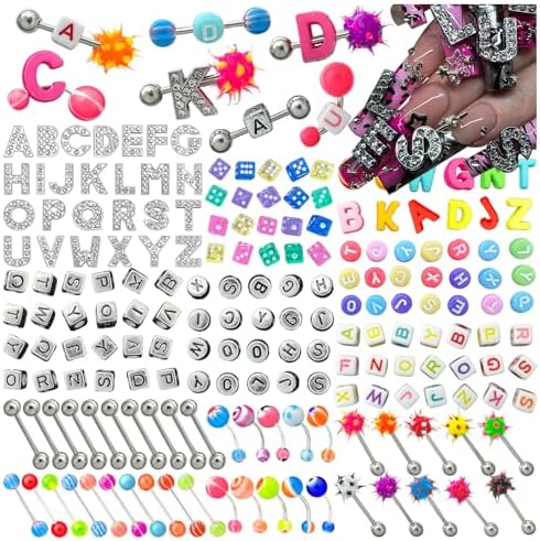 606PCS Nail Charms for Acrylic Nails,Large Letters Puncture Charms Silver and Colourful Alphabet Beads Dice Nail Accessories Nail Art Supplies Manicure Craft DIY