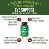 Peak Performance Eye Vitamins - Eye Support Supplement for Computer Users with Lutein, Zeaxanthin, Astaxanthin, Carotenoids, and Bilberry Extract. Support for Eyes. 30 Vegan Capsules