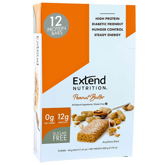 Extend Nutrition Sugar Free High Protein Bars, Perfect Diabetic Snacks for Adults and Kids, High Protein Bars for Hunger Control and Steady Energy, Low Carb, Keto Friendly, Peanut Butter, 12 Count