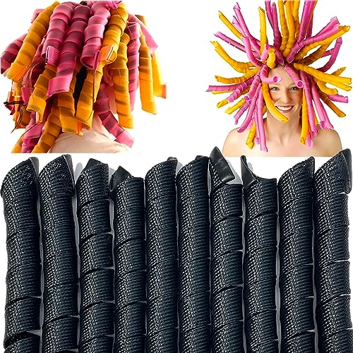 50pcs Heatless Spiral Hair Curlers for Long Hair, 22-Inch Curlers With 6 Styling Hooks for Women (Black)