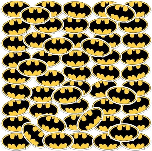 Batman Bat Logo 50ct Vinyl Large Deluxe Stickers Variety Pack - Laptop, Water Bottle, Scrapbooking, Tablet, Skateboard, Indoor/Outdoor