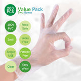 Dr.GreenPanda Medium 200pcs Great Value Pack Clear Vinyl Disposable Gloves Food Safe Food Service Food Prep Food Handling Cooking Cleaning Multipurpose Light Work Latex Free Powder Free Non-Sterile