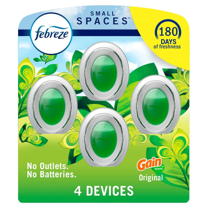 Febreze Small Spaces Air Freshener, Plug in Alternative Air Freshener for Home Long Lasting, Gain Original Scent, Bathroom Air Freshener, Closet Air Fresheners, Odor Fighter for Strong Odor (4 Count)