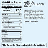 Ketologie Keto Collagen Shake (Vanilla) - with Coconut Oil, Prebiotics, Grass Fed Hydrolyzed Collagen Peptides Type I & III, Low Carb, Gluten Free,1.49lbs.