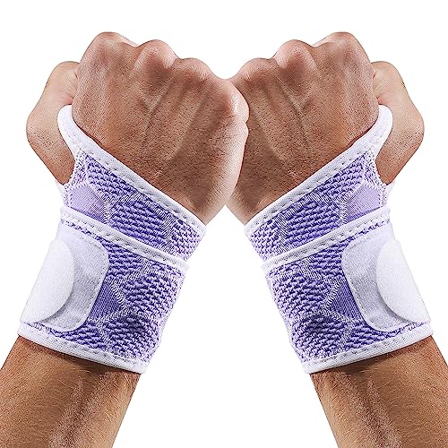 Sport Slim Wrist Wrap - Wrist Brace for Carpal Tunnel Relief, Neoprene-Free Compression Wrist Support for Workout, Adjustable Wrist Guards Fit Right Left Hand(Violet, 2 Pack)