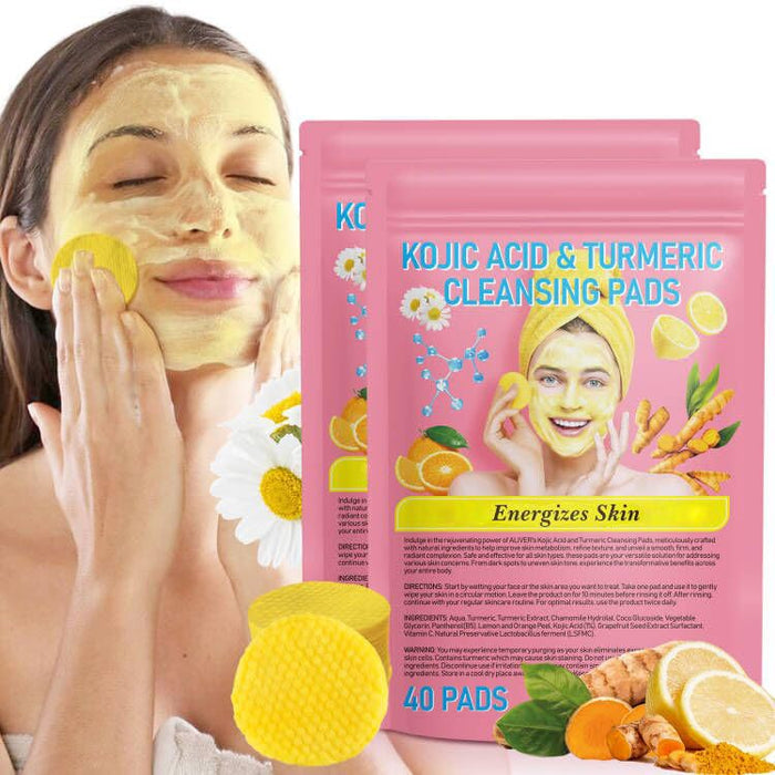Turmeric Koji Acid Cleansing Pads with Vitamin B5, Vitamin C, Kojic Acid and Turmeric Cleansing Pads, Helps Balance Skin Oil PACK OF 2
