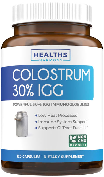 Colostrum 1,000mg (Non-GMO) 30% IgG Immunoglobulins - Immune System Support, Gut Health & Respiratory Health Supplement - Low Heat Processed Bovine Colostrum - 120 Capsules - No Powder or Pills