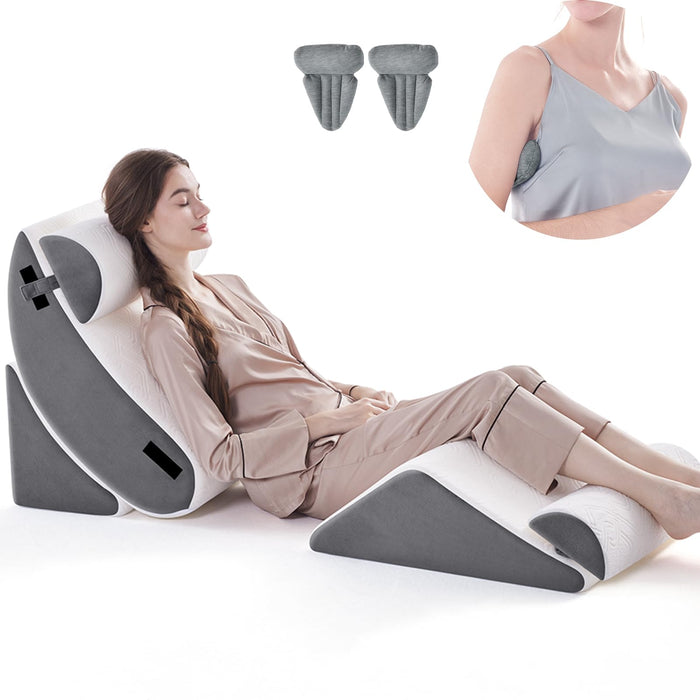 Negwoo 5PCS Orthopedic Bed Wedge Pillow Set for Sleeping, Post Surgery Foam Support Pillow for Back, Neck, Leg Pain Relief and Acid Reflux, Comfortable Adjustable Pillow with 2PCS Axilla Pillow Grey