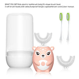 Kids Electric Toothbrushs U Shaped sonic Automatic Toothbrush with 4 Brush Heads, Six Cleaning Modes,Cartoon deer Modeling , full mouth toothbrush for baby