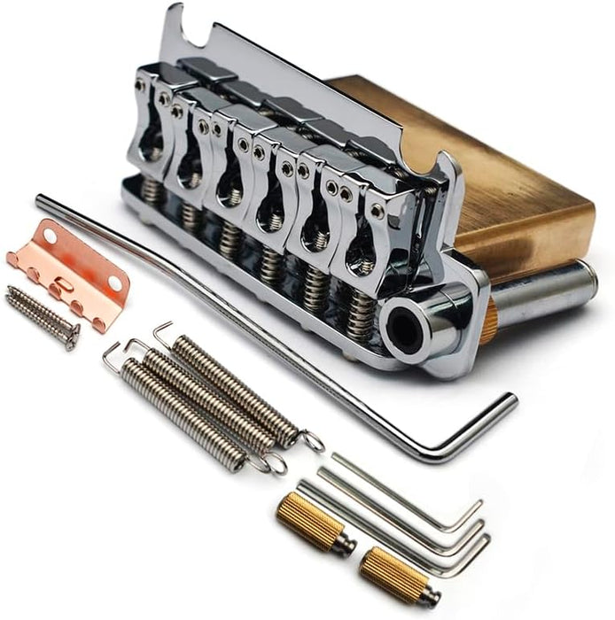 SAPHUE Guitar Tremolo Bridge 83.5x40.5 String Sapceing 54.5MM(5x10.9MM) Solid Brass Block Cambered Surface Saddle Chrome (Brass, 54.5mm)